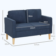Blue Corduroy Small Two Seater Sofa Compact and Stylish for Living Room by HOMCOM