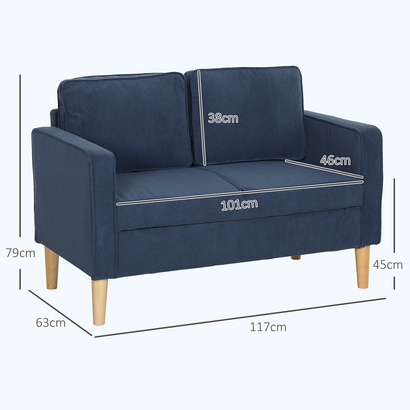 Blue Corduroy Small Two Seater Sofa Compact and Stylish for Living Room by HOMCOM