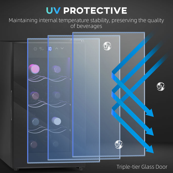 Mini Wine Fridge 8 Bottle 21L Freestanding or Under Counter with Glass Door and LED by HOMCOM
