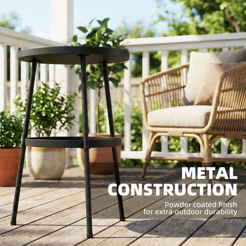 Small Two Tier Garden Side Table for Balconies and Patios with Adjustable Feet Black Outsunny
