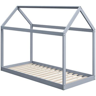 Scandinavian Style Wooden Single Bed Frame For Kids With Solid Pine Base Grey