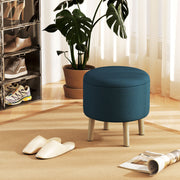 Round Storage Ottoman with Padded Seat and Hidden Compartment for Living Room Blue