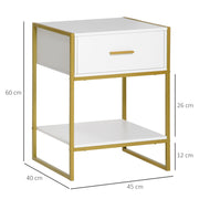 Set of 2 Modern Bedside Tables With Drawer and Shelf for Bedroom or Lounge White and Gold