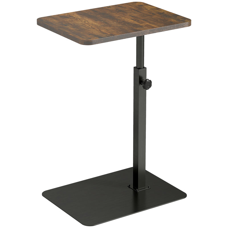 Adjustable C Shaped Side Table for Sofa or Bed with Space Saving Design Rustic Brown