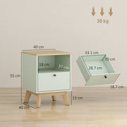 Set of 2 Bedside Tables with Drawer and Shelf for Organised Bedroom Storage Light Green Oak AOSOM