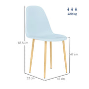 Set of 4 Light Blue Dining Chairs with Backrest and Steel Legs for Kitchen or Living Room by HOMCOM