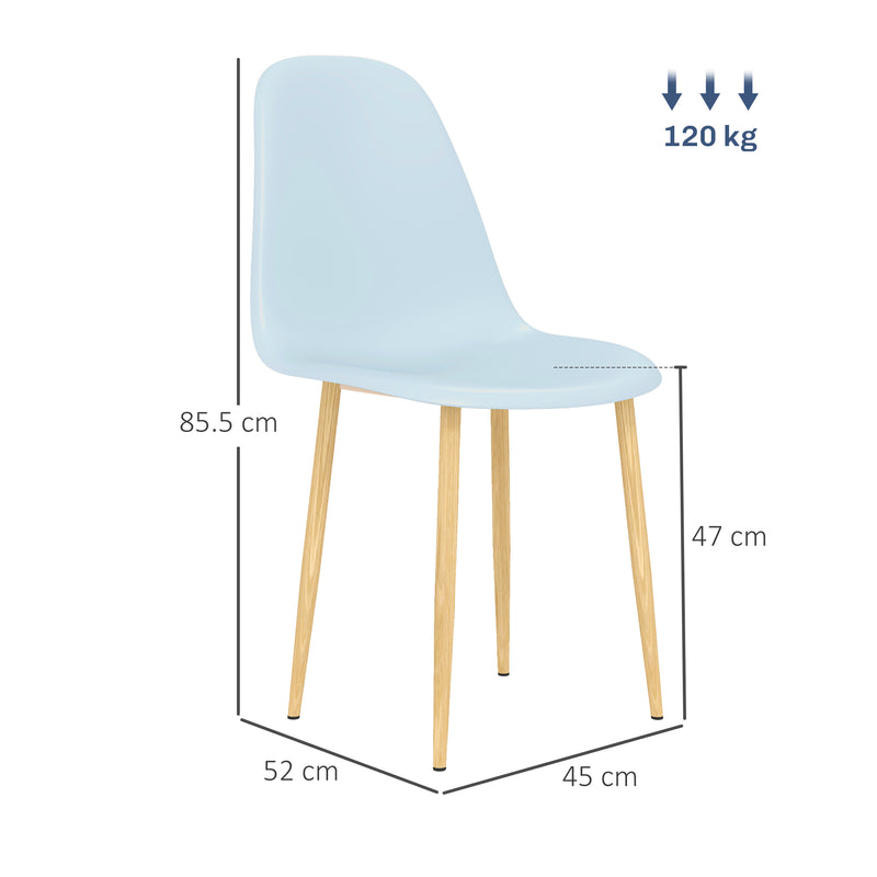 Set of 4 Light Blue Dining Chairs with Backrest and Steel Legs for Kitchen or Living Room by HOMCOM