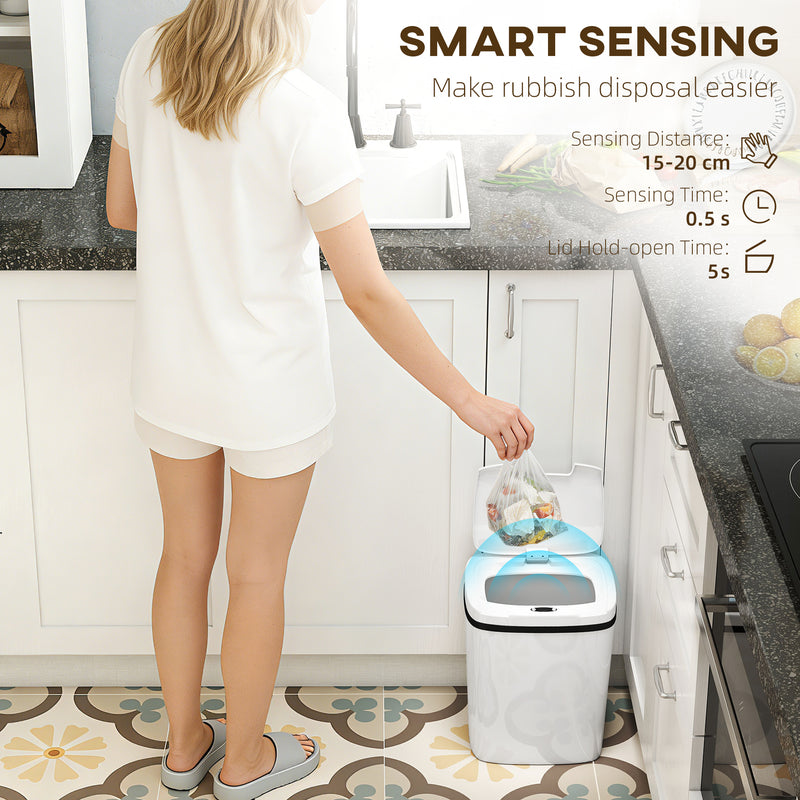 15L Touchless Sensor Bin With Automatic Lid Easy Clean For Kitchen Or Bathroom White AOSOM