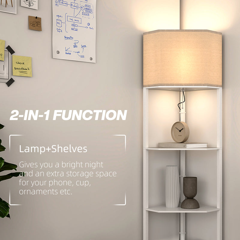White Three-Shelf Corner Floor Lamp with Soft Lighting by HOMCOM