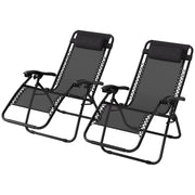 Set of 2 Zero Gravity Reclining Garden Chairs with Head Pillow for Outdoor Use, Black