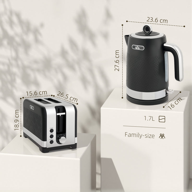 Textured Kettle and Toaster Set With Fast Boil and Wide Slots Ideal for Modern Kitchens Black