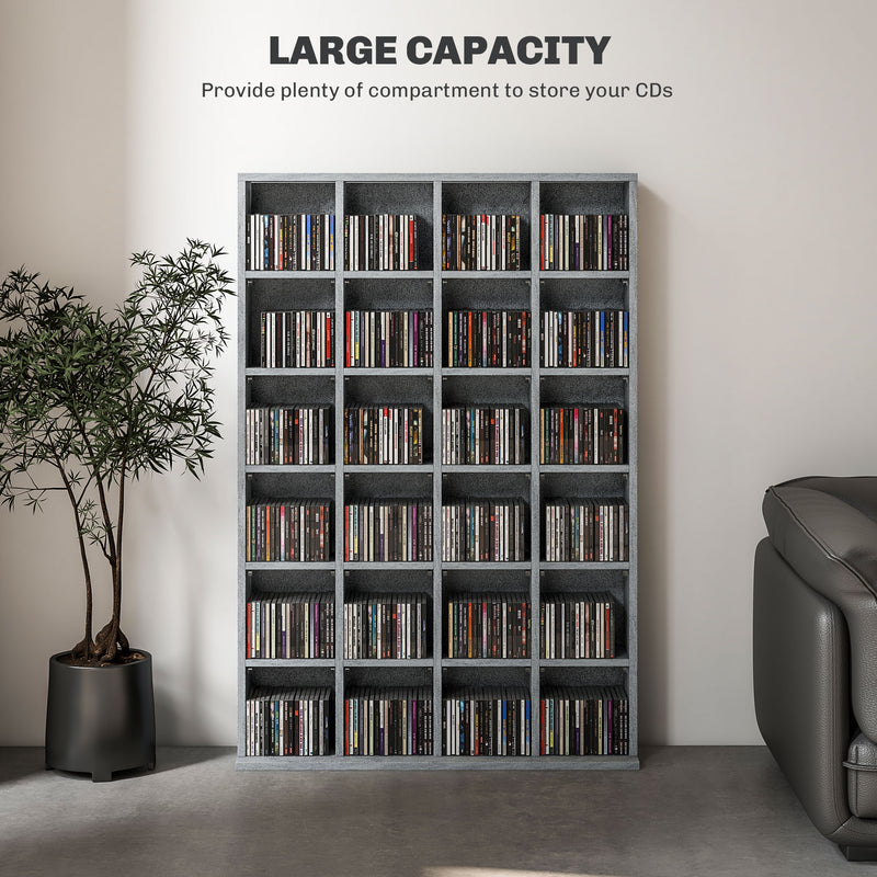 Tall CD Storage Unit with Adjustable Shelves for Living Room or Office Cement Grey