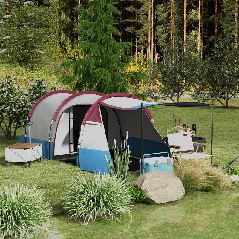 Three Person Two Room Camping Tent With Porch And Organised Storage Red