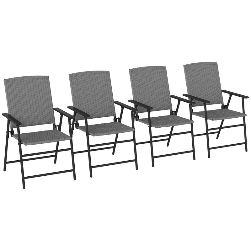 Set of Four Grey Folding Rattan Garden Chairs Lightweight and Durable by Outsunny