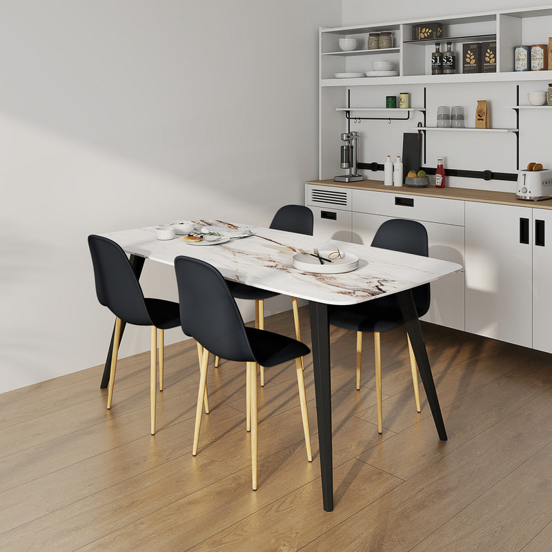 Set of 4 Black Modern Dining Chairs with Backrest and Steel Legs for Kitchen or Dining Room by HOMCOM