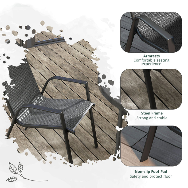 Grey Set of 4 Stackable Rattan Garden Chairs for Easy Storage