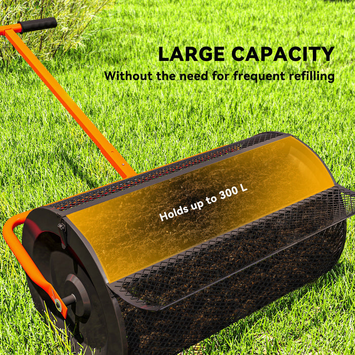24 Inch Compost and Peat Moss Spreader with Adjustable T Handle and Metal Mesh Basket by Outsunny