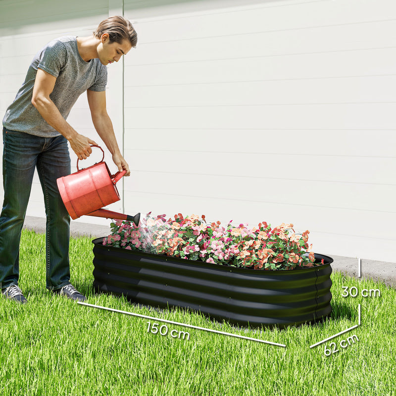 Galvanised Metal Raised Garden Bed For Flowers Herbs And Vegetables With Safety Edging Black AOSOM