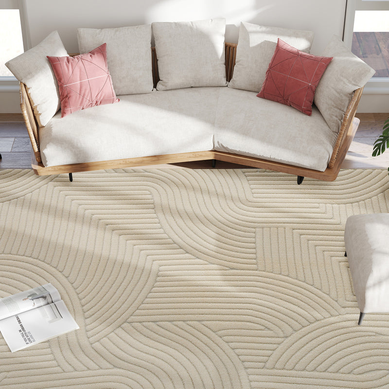 Jacquard Rug with Thick Foam Padding and Non Slip Backing for Busy Homes Cream AOSOM