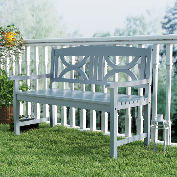 Grey 2 Seater Wooden Garden Bench Outdoor Patio Loveseat for Porch by Outsunny