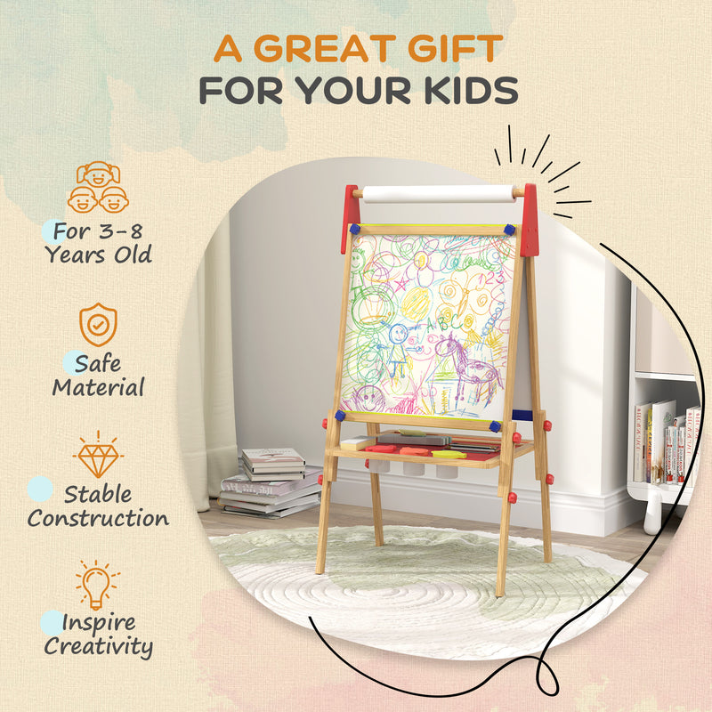 3 in 1 Wooden Kids Easel with Paper Roll Whiteboard Chalkboard and Painting Accessories by AIYAPLAY Aiyaplay