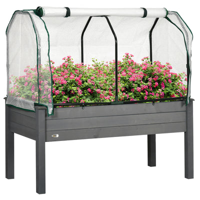 Elevated Wooden Garden Planter Box with PE Cover for Outdoor Use Dark Grey