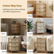 Slim Chest of Drawers for Small Bedroom Storage with Bamboo Frame and Fabric Drawers Natural AOSOM