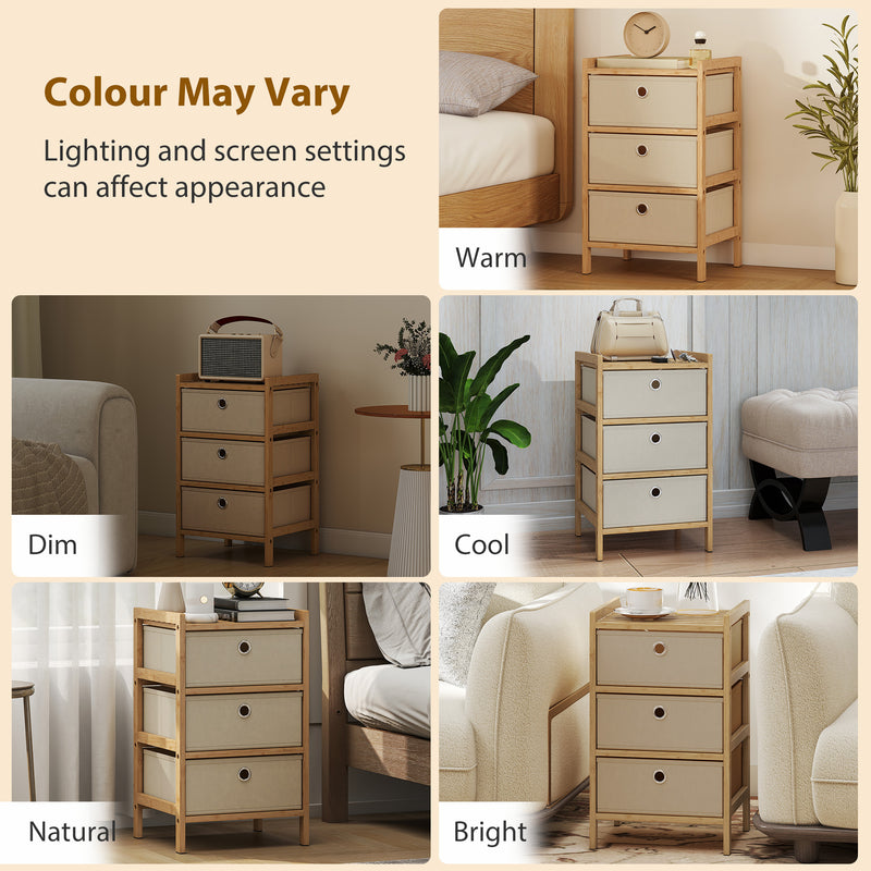 Slim Chest of Drawers for Small Bedroom Storage with Bamboo Frame and Fabric Drawers Natural AOSOM
