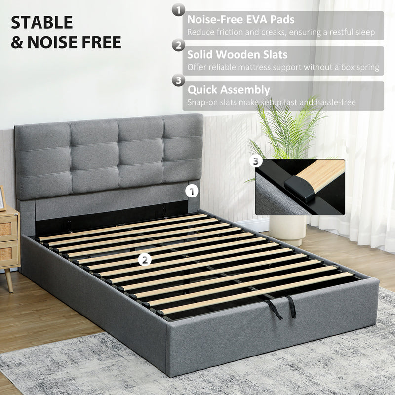 Ottoman Storage Bed with Lift-Up Base and Sturdy Frame for Clutter-Free Bedrooms Grey