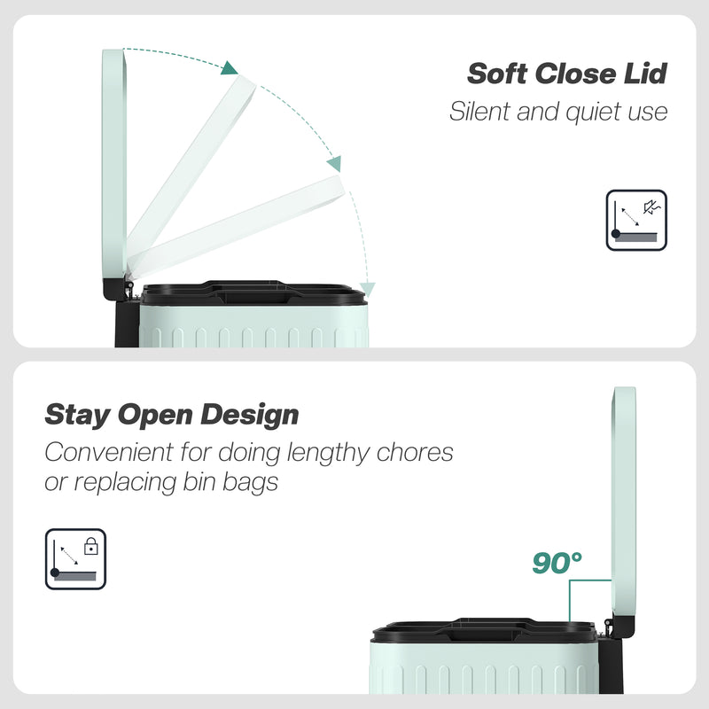 40L Double Compartment Indoor Recycling Bin with Soft Close Lid and Pedal in Green