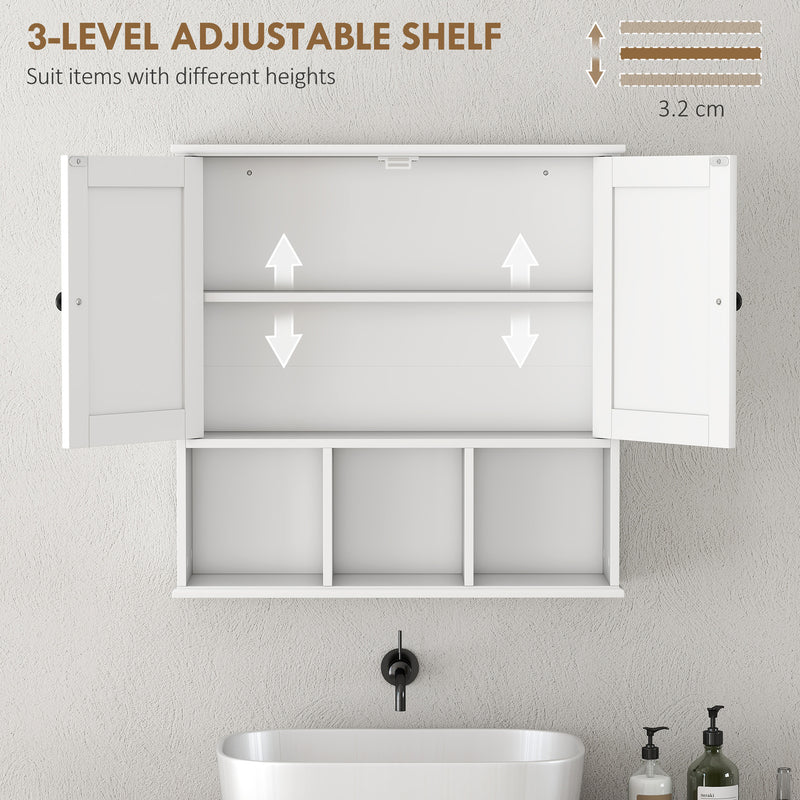 Wall Mounted Bathroom Cabinet With Adjustable Shelf And Open Storage Compartments White