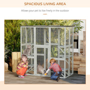 Large Wooden Outdoor Catio Enclosure with Platforms and Roof for Multiple Cats, Natural Wood AOSOM