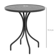 Black Steel Round Garden Side Table 66cm With Slatted Top Ideal For Patio Or Balcony