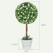 Set of 2 Artificial Topiary Trees with White Roses 60cm for Indoor and Outdoor by HOMCOM