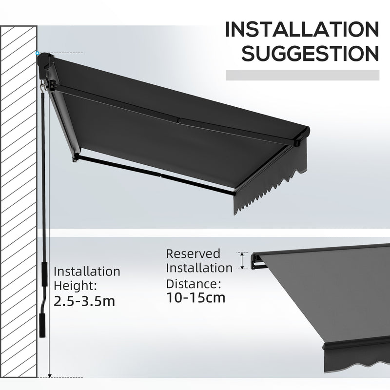 Dark Grey 2.5 x 3.5m Electric Patio Awning With Remote Control And Aluminium Frame