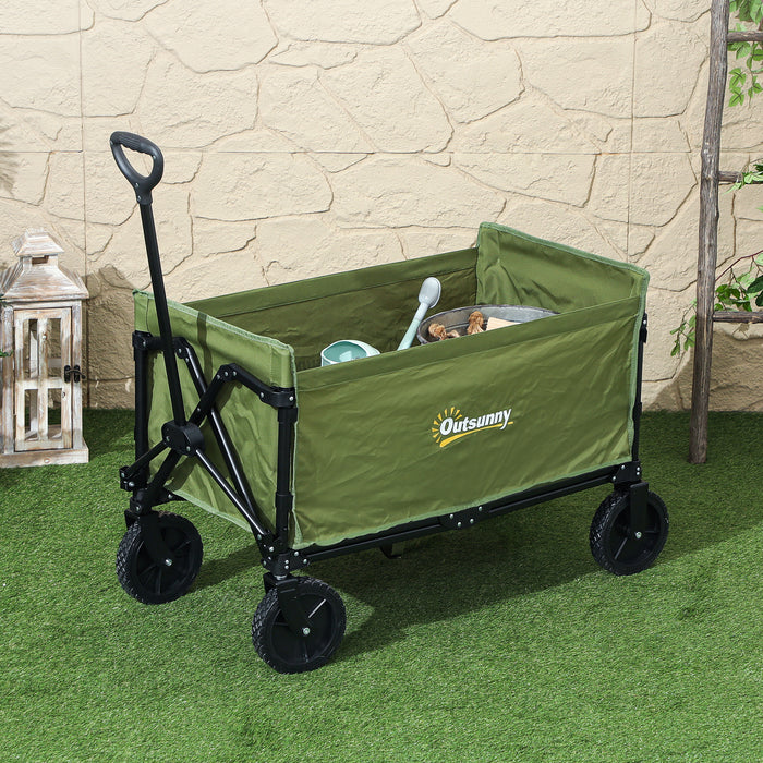 120L Green Folding Garden Trolley Cart With Wheels and Adjustable Handle by Outsunny