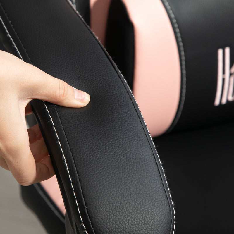 Reclining Gaming  Chair with Cat Ears Footrest and Paw Design for Home or Gaming, Black and Pink