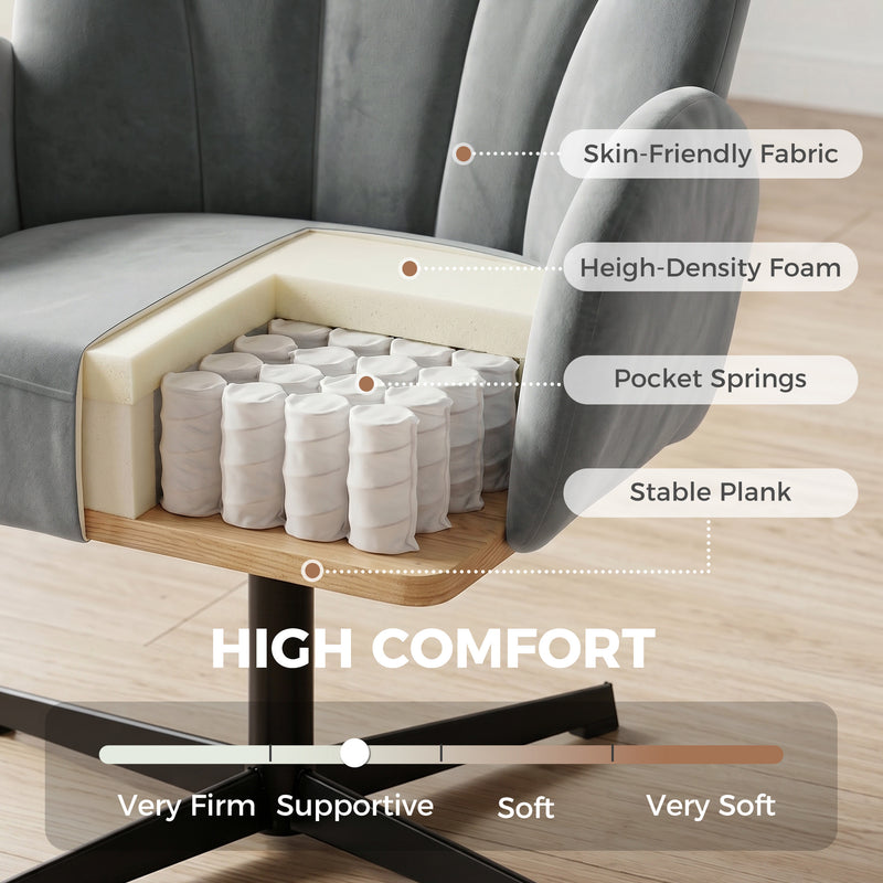 Accent Chair with Swivel Base for Relaxing in Bedroom or Reading Corner Grey Homcom