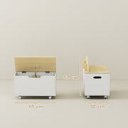 Toy Storage Chest with Wheels and Safety Hinges for Toddlers Playroom or Bedroom White AOSOM