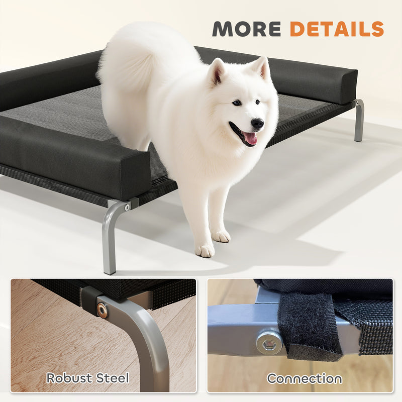 Raised Dog Bed with Mesh Surface and U-Shaped Pillow for Large Pets Indoor Outdoor Black