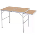 Folding Camping Table with Adjustable Height and Pull Out Side Table for Outdoor Dining Bamboo