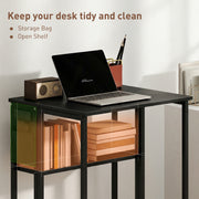 Folding Computer Desk with Wheels and Storage Shelf for Small Spaces Black AOSOM