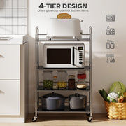 4 Tier Stainless Steel Kitchen Trolley With Adjustable Shelves For Storage, Silver