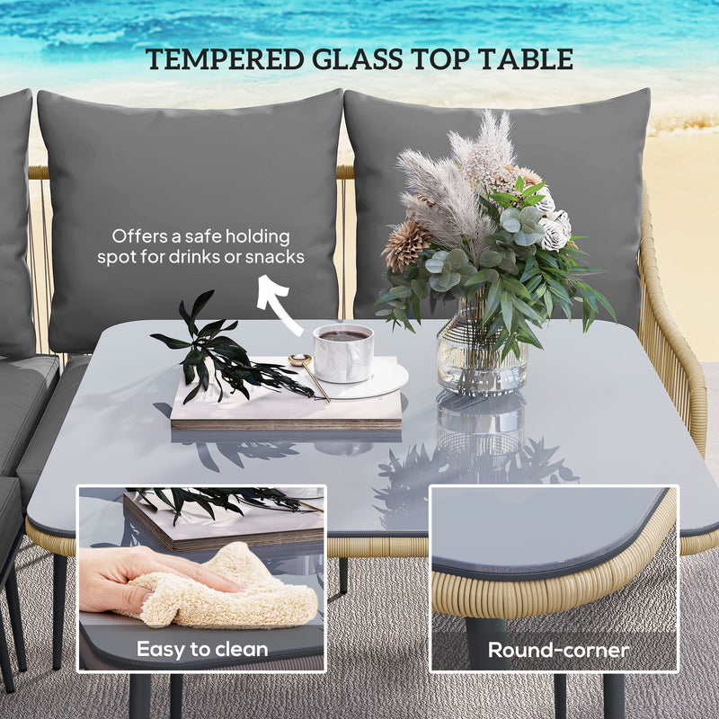 Brown Grey 6 Seater Rattan Garden Sofa Set With Cushions by Outsunny