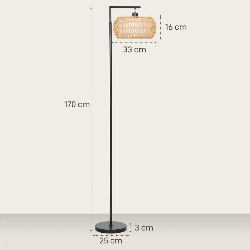 Boho Style Dimmable Floor Lamp with Adjustable Brightness for Living Room Black AOSOM