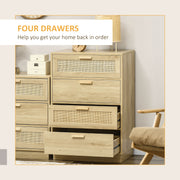 Wood Effect Chest of 4 Drawers with Rattan Weave Panels for Bedroom Storage by Homcom