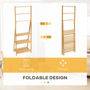 Freestanding Bamboo Towel Rack with Shelves Foldable Space Saver for Bathroom, Natural