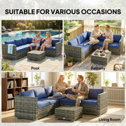 Rattan Garden Furniture Set for 5 with Cushions and Coffee Table for Patio or Outdoor Use, Grey Outsunny