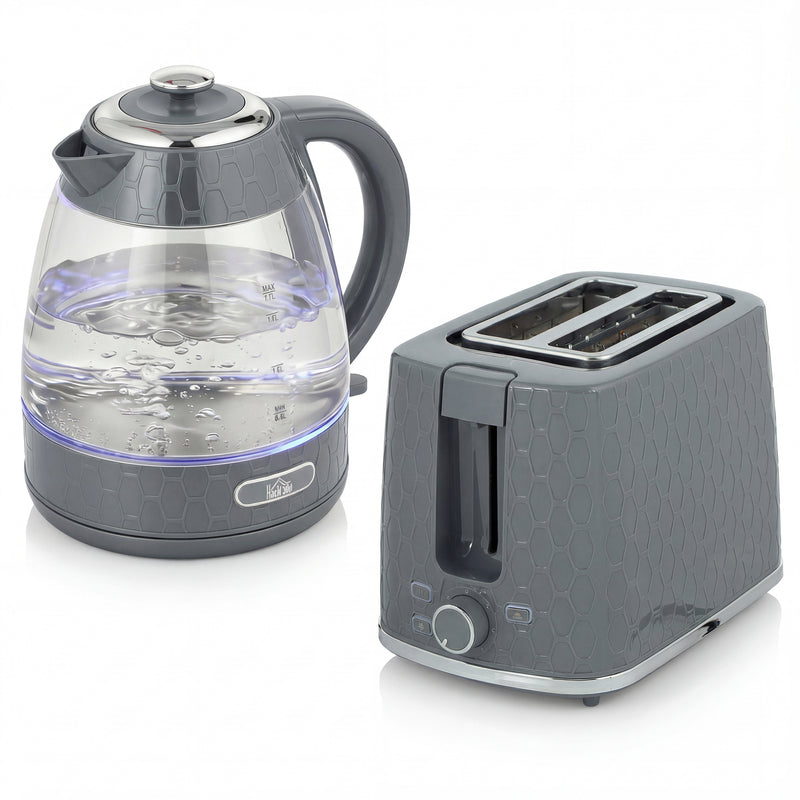 Kettle and Toaster Set 17L Fast Boil Kettle and 2 Slice Toaster with Browning Control Grey AOSOM