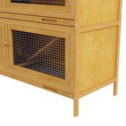 Two Tier Wooden Rabbit Hutch with Slide Out Tray for Outdoor Use, Yellow